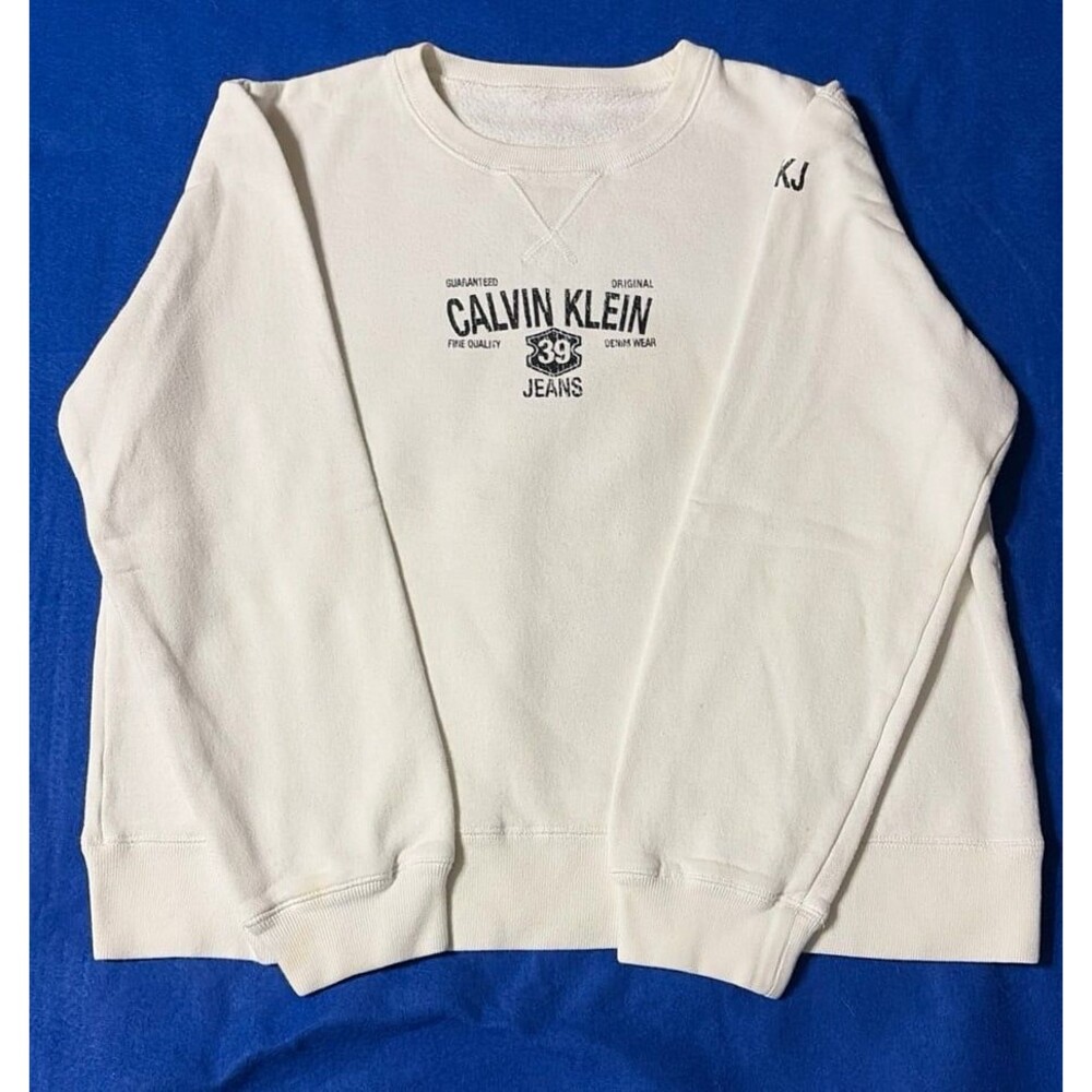 Calvin Klein Jeans White Crewneck Sweatshirt Logo Graphic Size M